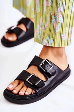 Klasyczne Wsuwane Klapki Damskie Czarne Weston