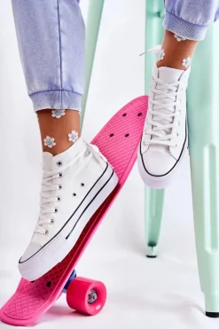 Klasyczne Wysokie Trampki Wiązane Białe Volterro