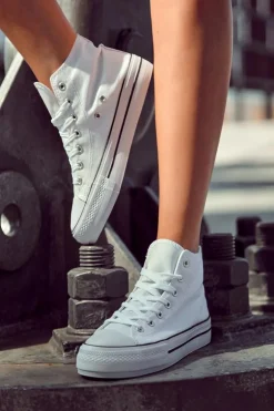 Klasyczne Wysokie Trampki Wiązane Białe Volterro