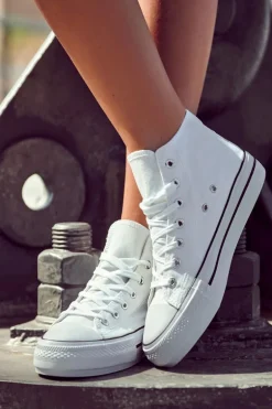 Klasyczne Wysokie Trampki Wiązane Białe Volterro