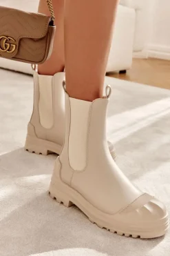 Klasyczne Wysokie Workery Botki Beżowe Bassti