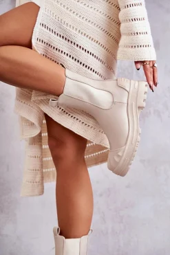 Klasyczne Wysokie Workery Botki Beżowe Bassti