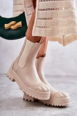 Klasyczne Wysokie Workery Botki Beżowe Bassti
