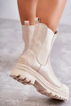 Klasyczne Wysokie Workery Botki Beżowe Bassti