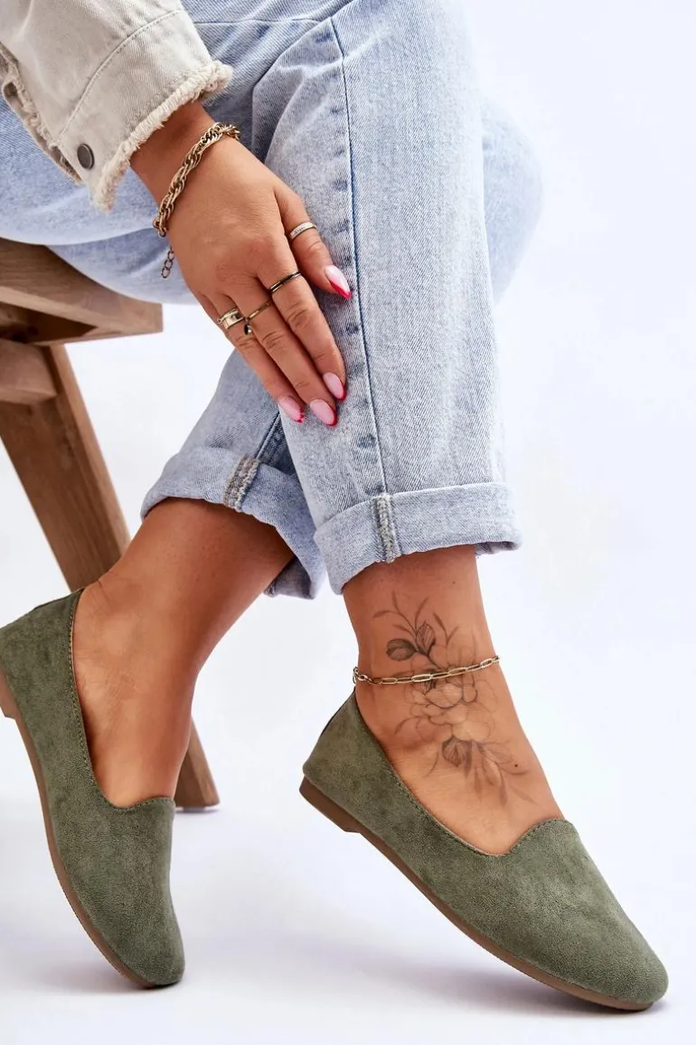 Klasyczne Zamszowe Baleriny Zielone Nash