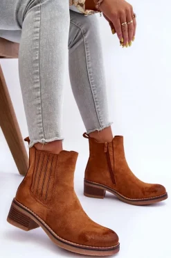 Klasyczne Zamszowe Botki Damskie Brązowe Metanassa