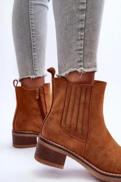 Klasyczne Zamszowe Botki Damskie Brązowe Metanassa