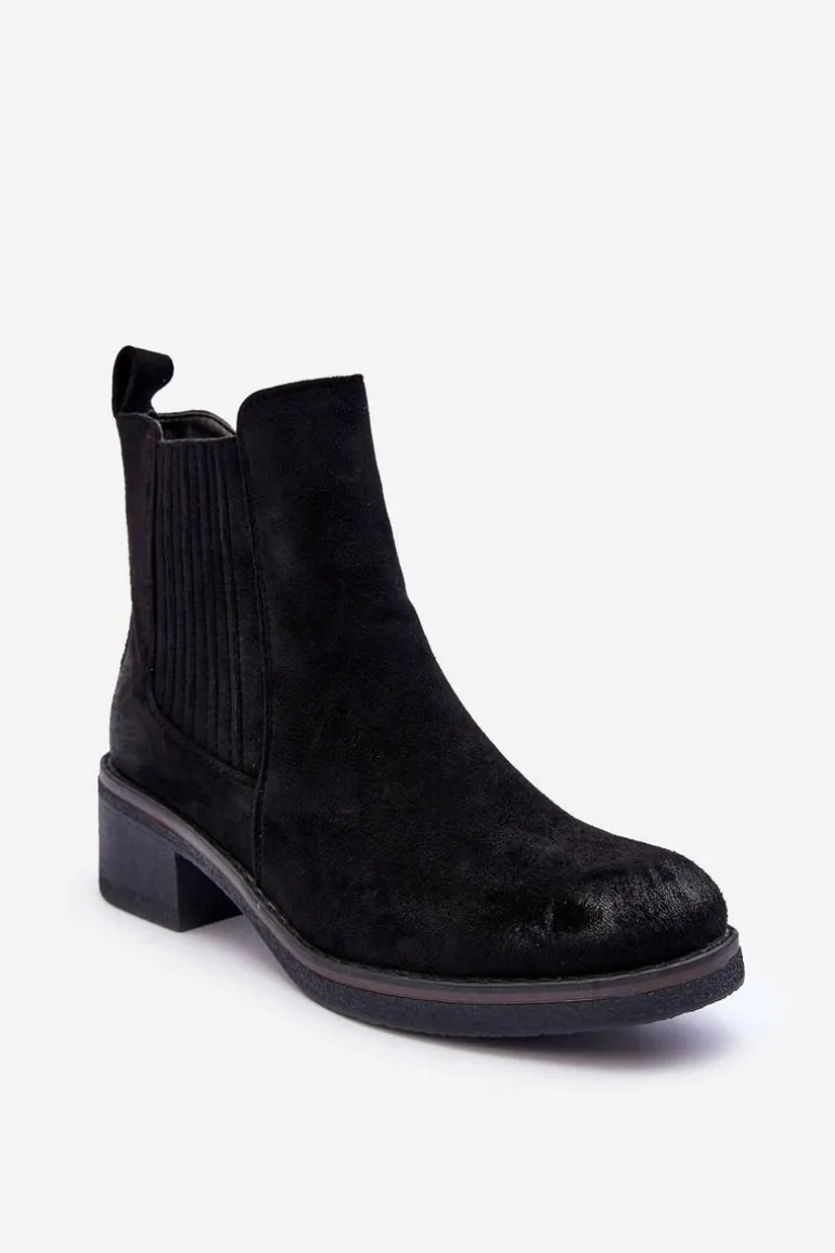 Klasyczne Zamszowe Botki Damskie Czarne Metanassa