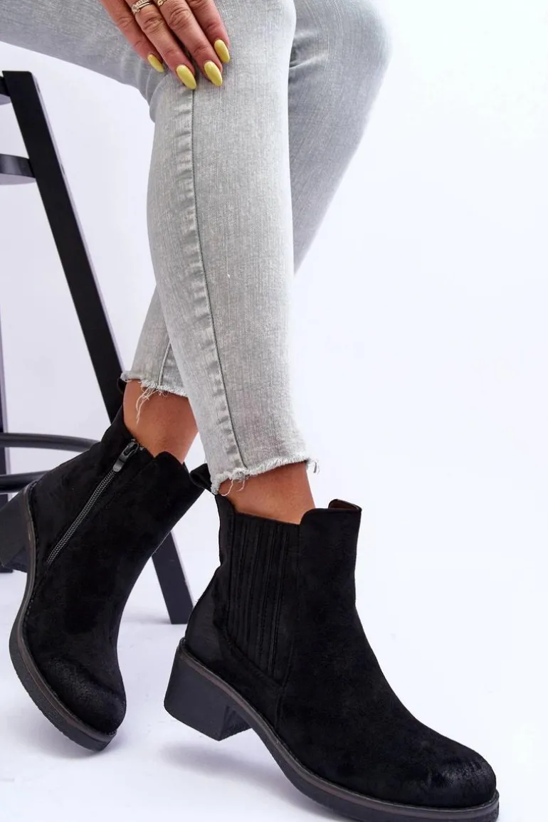 Klasyczne Zamszowe Botki Damskie Czarne Metanassa