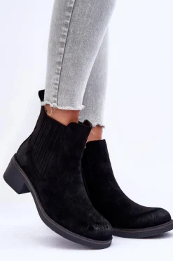 Klasyczne Zamszowe Botki Damskie Czarne Metanassa