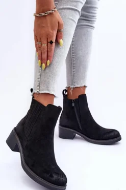 Klasyczne Zamszowe Botki Damskie Czarne Metanassa