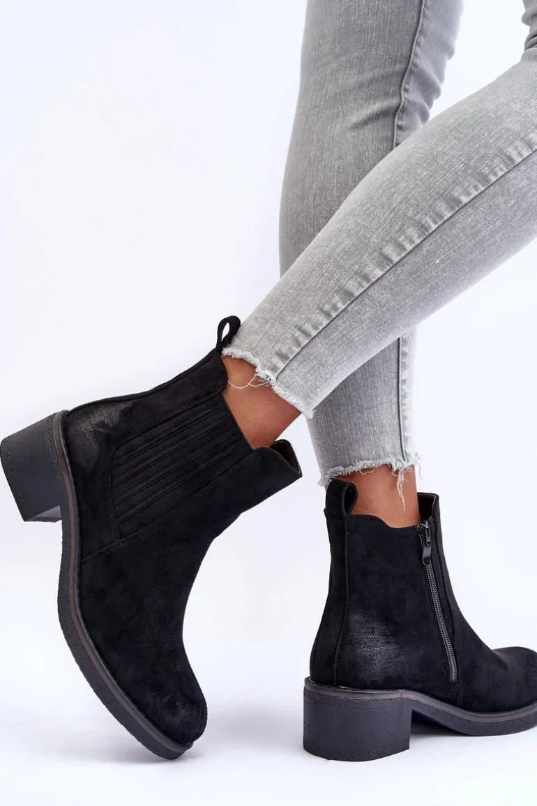 Klasyczne Zamszowe Botki Damskie Czarne Metanassa