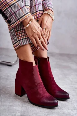 Klasyczne Zamszowe Botki La.Fi 260035WI-SU Bordowe