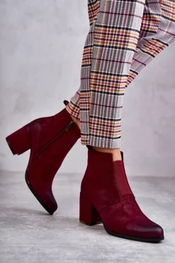 Klasyczne Zamszowe Botki La.Fi 260035WI-SU Bordowe