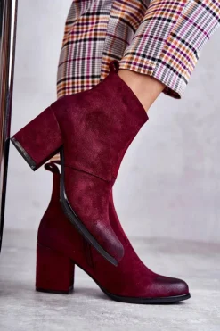 Klasyczne Zamszowe Botki La.Fi 260035WI-SU Bordowe