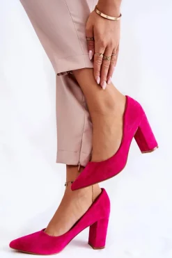 Klasyczne Zamszowe Czółenka Na Słupku Fuksja Kendra