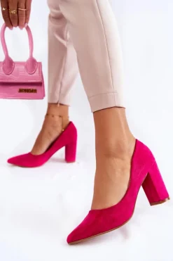 Klasyczne Zamszowe Czółenka Na Słupku Fuksja Kendra