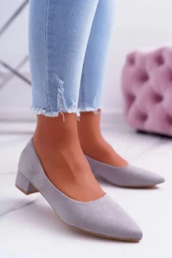 Klasyczne Zamszowe Czółenka Szare Rheya