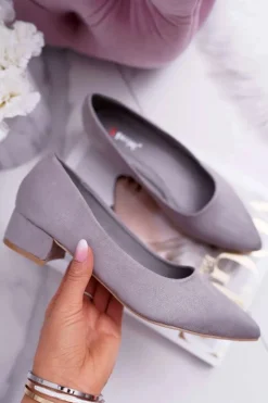 Klasyczne Zamszowe Czółenka Szare Rheya