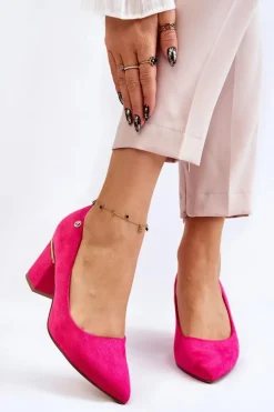 Klasyczne Zamszowe Czółenka Na Obcasie Z Ozdobą Fuksja Derren