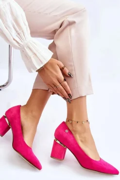 Klasyczne Zamszowe Czółenka Na Obcasie Z Ozdobą Fuksja Derren