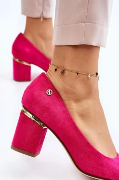 Klasyczne Zamszowe Czółenka Na Obcasie Z Ozdobą Fuksja Derren