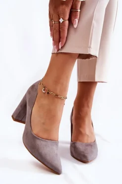 Klasyczne Zamszowe Czółenka Na Słupku Szare Kendra