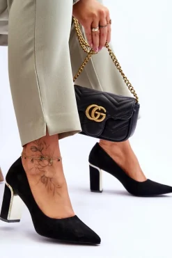 Klasyczne Zamszowe Czółenka Na Ozdobnym Słupku Czarne Elizabeth