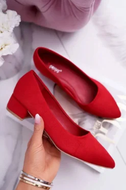 Klasyczne Zamszowe Czółenka Czerwone Rheya