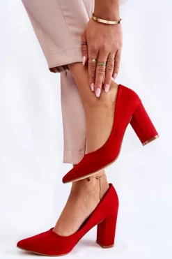 Klasyczne Zamszowe Czółenka Na Słupku Czerwone Kendra