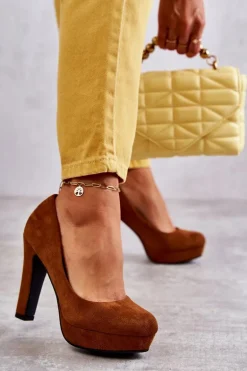 Klasyczne Zamszowe Czółenka Na Obcasie Camel Soro