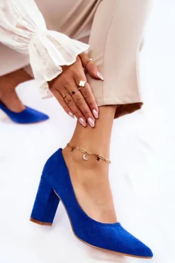 Klasyczne Zamszowe Czółenka Na Słupku Niebieskie Kendra