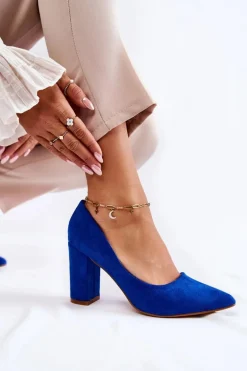 Klasyczne Zamszowe Czółenka Na Słupku Niebieskie Kendra