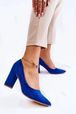 Klasyczne Zamszowe Czółenka Na Słupku Niebieskie Kendra