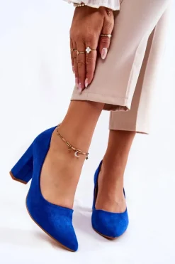 Klasyczne Zamszowe Czółenka Na Słupku Niebieskie Kendra