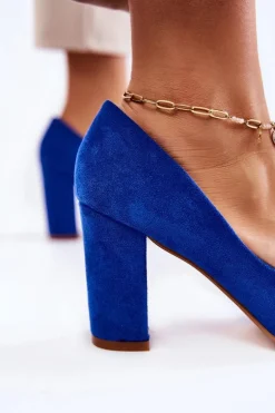 Klasyczne Zamszowe Czółenka Na Słupku Niebieskie Kendra