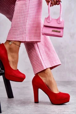 Klasyczne Zamszowe Czółenka Na Obcasie Czerwone Soro