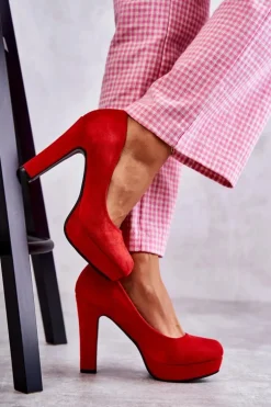 Klasyczne Zamszowe Czółenka Na Obcasie Czerwone Soro