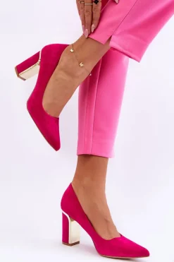 Klasyczne Zamszowe Czółenka Na Ozdobnym Słupku Fuksja Elizabeth