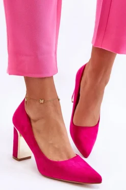 Klasyczne Zamszowe Czółenka Na Ozdobnym Słupku Fuksja Elizabeth