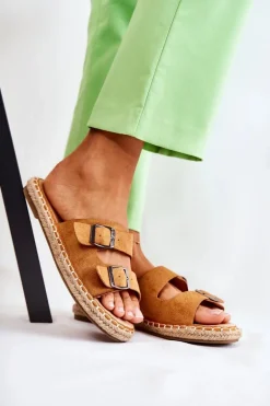 Klasyczne Zamszowe Klapki Damskie Camel Casilda