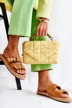 Klasyczne Zamszowe Klapki Damskie Camel Casilda