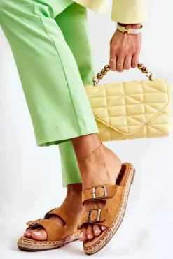 Klasyczne Zamszowe Klapki Damskie Camel Casilda