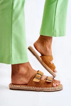 Klasyczne Zamszowe Klapki Damskie Camel Casilda