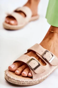 Klasyczne Zamszowe Klapki Damskie Beżowe Casilda