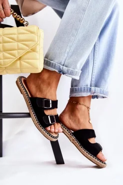 Klasyczne Zamszowe Klapki Damskie Czarne Casilda