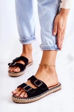 Klasyczne Zamszowe Klapki Damskie Czarne Casilda