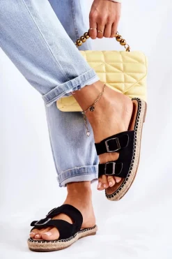 Klasyczne Zamszowe Klapki Damskie Czarne Casilda