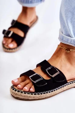 Klasyczne Zamszowe Klapki Damskie Czarne Casilda