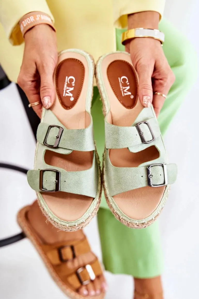 Klasyczne Zamszowe Klapki Damskie Zielone Casilda